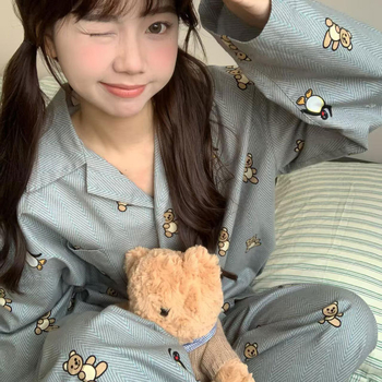 Σετ πιτζάμας από 100% βαμβάκι, μακριά μανίκια, απλό και άνετο στυλ