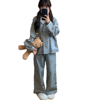 Σετ πιτζάμας από 100% βαμβάκι, μακριά μανίκια, απλό και άνετο στυλ