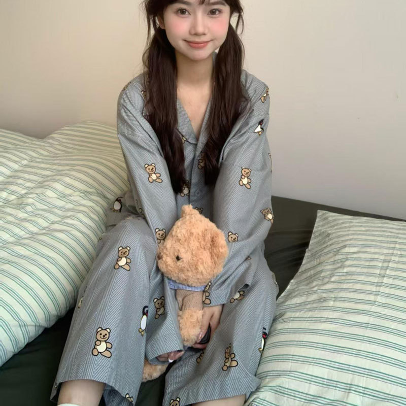 Σετ πιτζάμας από 100% βαμβάκι, μακριά μανίκια, απλό και άνετο στυλ