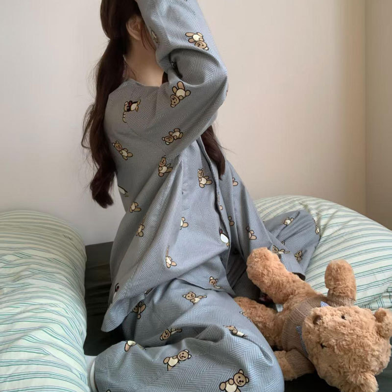 Σετ πιτζάμας από 100% βαμβάκι, μακριά μανίκια, απλό και άνετο στυλ