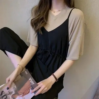 Plus-size ženski ljetni dvodjelni set s overalom i topom – Chenille s elastanom, proljeće 2025