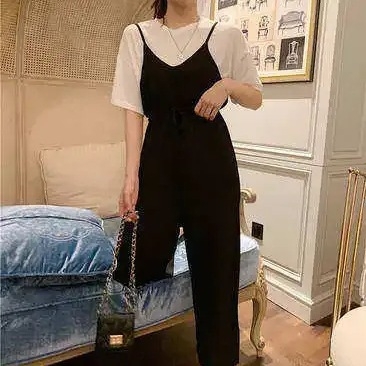 Plus-size ženski ljetni dvodjelni set s overalom i topom – Chenille s elastanom, proljeće 2025