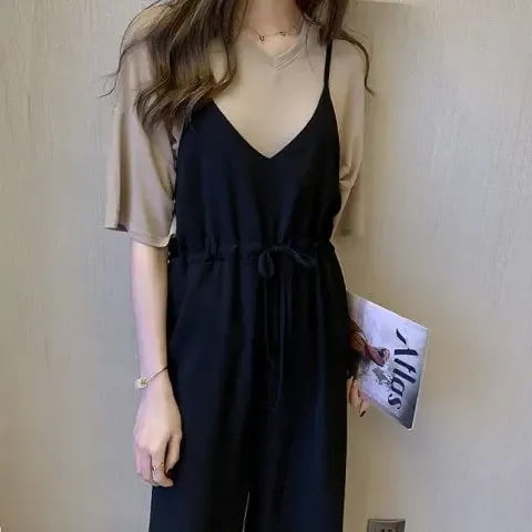 Plus-size ženski ljetni dvodjelni set s overalom i topom – Chenille s elastanom, proljeće 2025