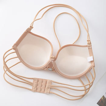 Push-up liemenėlė su kaklo dirželiu, atviras nugaros dizainas, kvėpuojantis poliesteris, 3/4 kaušiai, kaušelio formavimas: viršutinė plona, apatinė storesnė, nuimamas kaklo dirželis, patogu