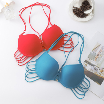 Push-up liemenėlė su kaklo dirželiu, atviras nugaros dizainas, kvėpuojantis poliesteris, 3/4 kaušiai, kaušelio formavimas: viršutinė plona, apatinė storesnė, nuimamas kaklo dirželis, patogu