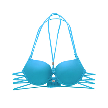 Push-up liemenėlė su kaklo dirželiu, atviras nugaros dizainas, kvėpuojantis poliesteris, 3/4 kaušiai, kaušelio formavimas: viršutinė plona, apatinė storesnė, nuimamas kaklo dirželis, patogu