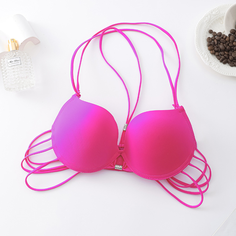 Push-up liemenėlė su kaklo dirželiu, atviras nugaros dizainas, kvėpuojantis poliesteris, 3/4 kaušiai, kaušelio formavimas: viršutinė plona, apatinė storesnė, nuimamas kaklo dirželis, patogu