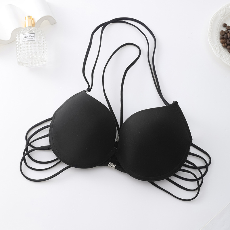 Push-up liemenėlė su kaklo dirželiu, atviras nugaros dizainas, kvėpuojantis poliesteris, 3/4 kaušiai, kaušelio formavimas: viršutinė plona, apatinė storesnė, nuimamas kaklo dirželis, patogu