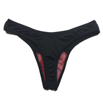 Thong masculin talie joasă, transparent, cu buzunar U; material: Spandex/Lycra; țesătură: tricotat; stil: T/thong; căptușeală: fibră clorată 50–70%