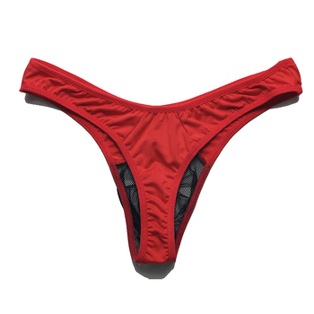 Thong masculin talie joasă, transparent, cu buzunar U; material: Spandex/Lycra; țesătură: tricotat; stil: T/thong; căptușeală: fibră clorată 50–70%