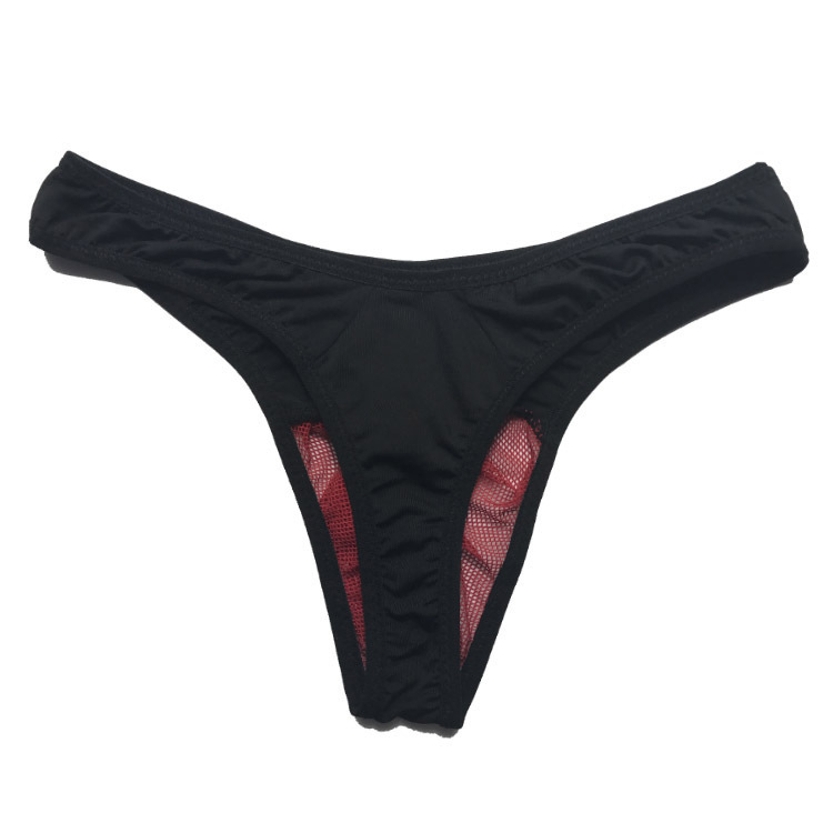 Thong masculin talie joasă, transparent, cu buzunar U; material: Spandex/Lycra; țesătură: tricotat; stil: T/thong; căptușeală: fibră clorată 50–70%
