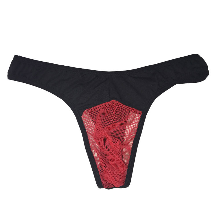 Thong masculin talie joasă, transparent, cu buzunar U; material: Spandex/Lycra; țesătură: tricotat; stil: T/thong; căptușeală: fibră clorată 50–70%