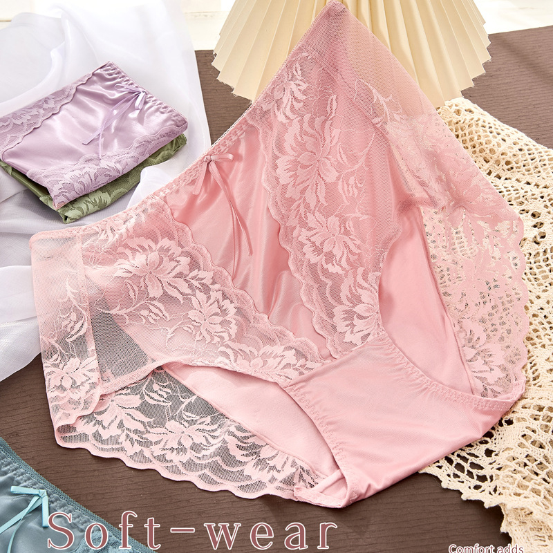 Plus dydžio moterų kelnaitės su nėrinių ir tinklo raštu, aukštu juosmeniu; medžiaga: nailonas; įdėklas: modal; 31-40D siūlų skaičius; plokščias pynimas