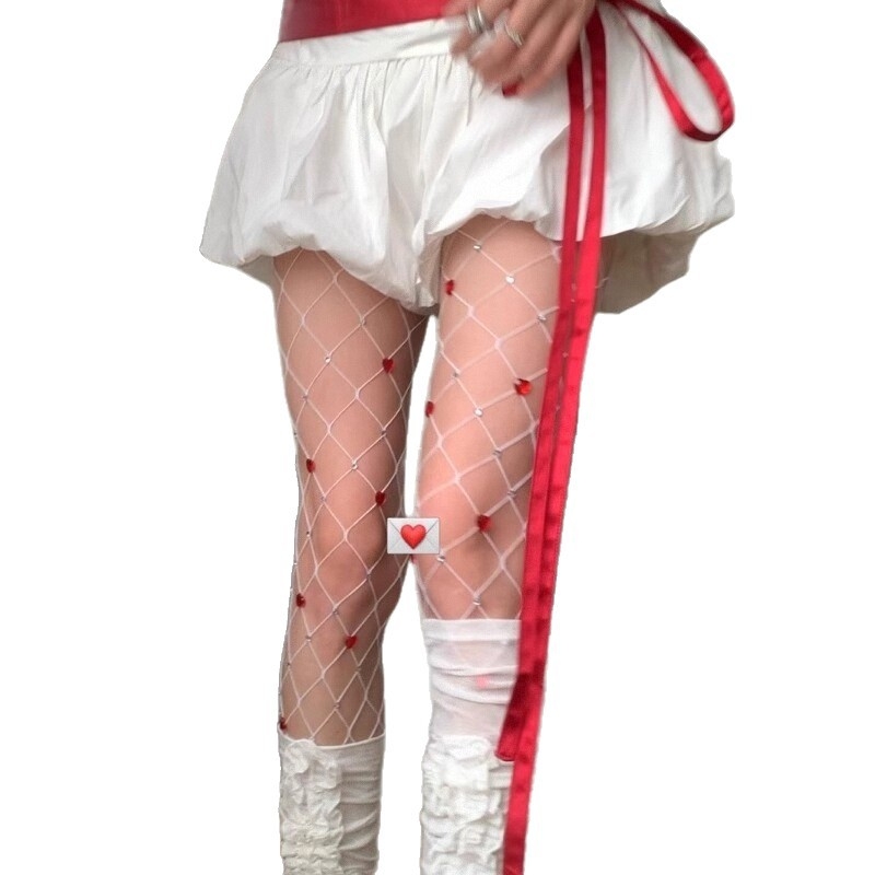 Sieviešu ultra-plānas tīklveida zeķes ar punktētu rakstu un sirds formas kristāliem