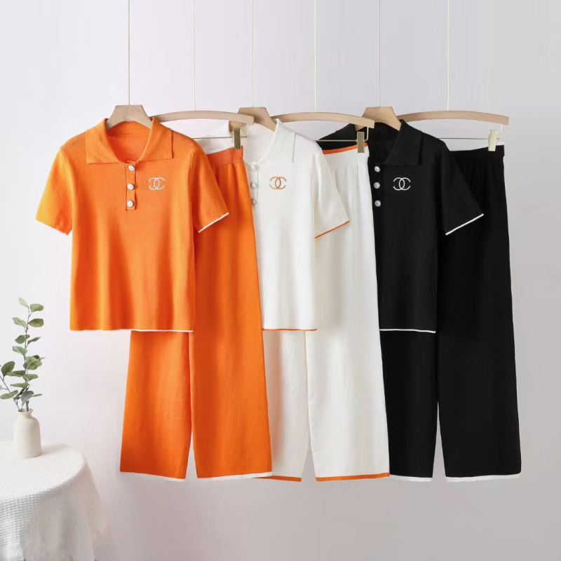 Dvodjelni hlačni kostim: pleteni top sa zipom i visokim ovratnikom, 3/4 rukavi, poliester 95%+