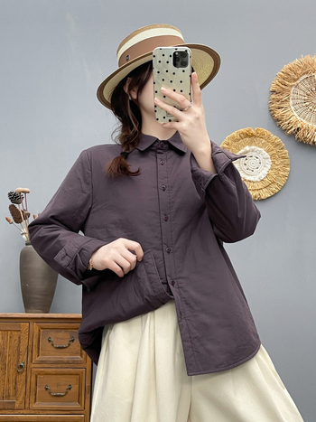 Sieviešu kokvilnas krekli-žakete, ar špiķa apkakli, vienrindu aizdari, garie piedurknes, kardigāna stils, rudens-ziema, 90–95% kokvilnas