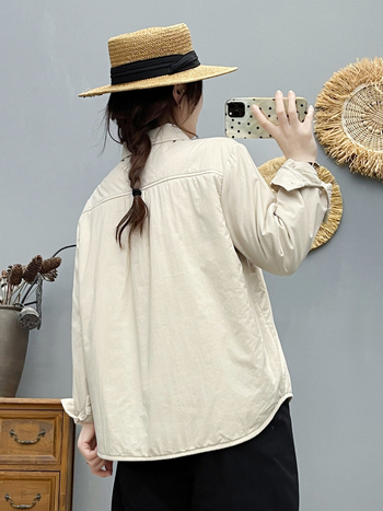 Sieviešu kokvilnas krekli-žakete, ar špiķa apkakli, vienrindu aizdari, garie piedurknes, kardigāna stils, rudens-ziema, 90–95% kokvilnas