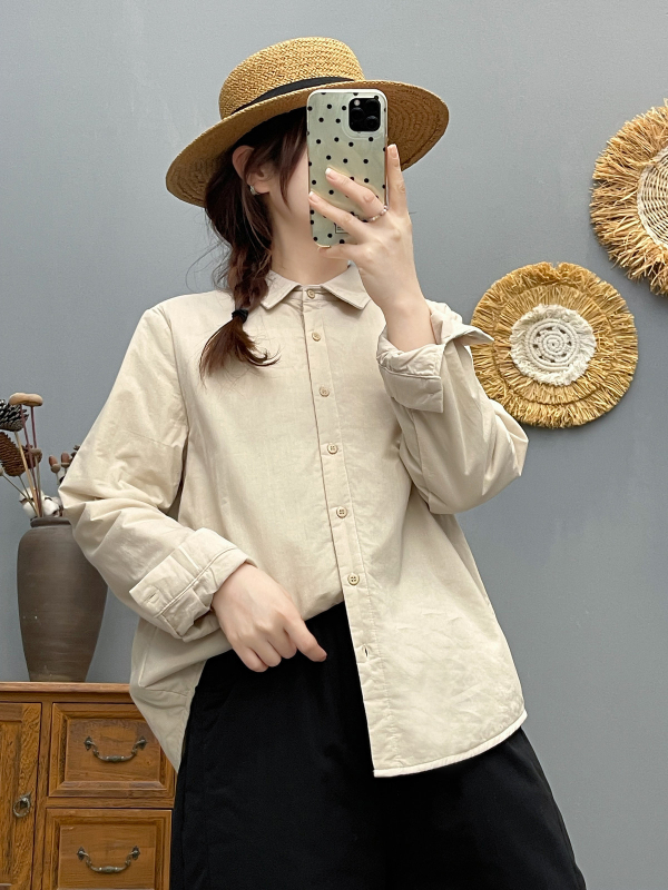 Sieviešu kokvilnas krekli-žakete, ar špiķa apkakli, vienrindu aizdari, garie piedurknes, kardigāna stils, rudens-ziema, 90–95% kokvilnas