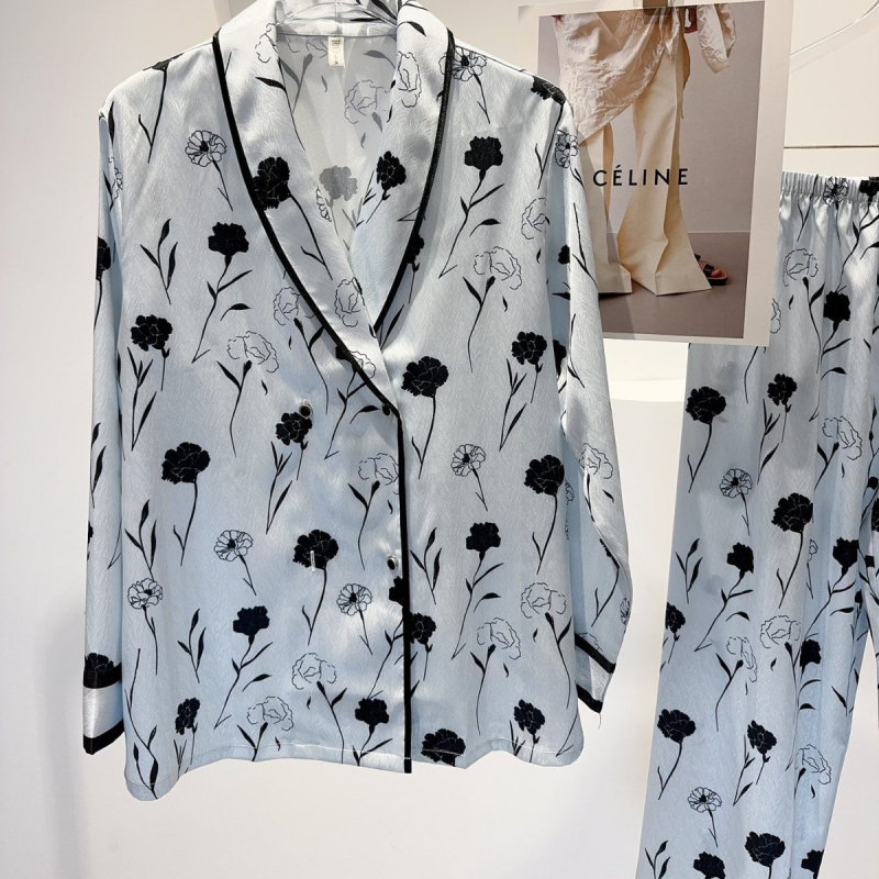 Ženski set pidžama, Ice Silk materijal, V-izrez, dugi rukavi, duge hlače, luksuzan komforan kućni odjev