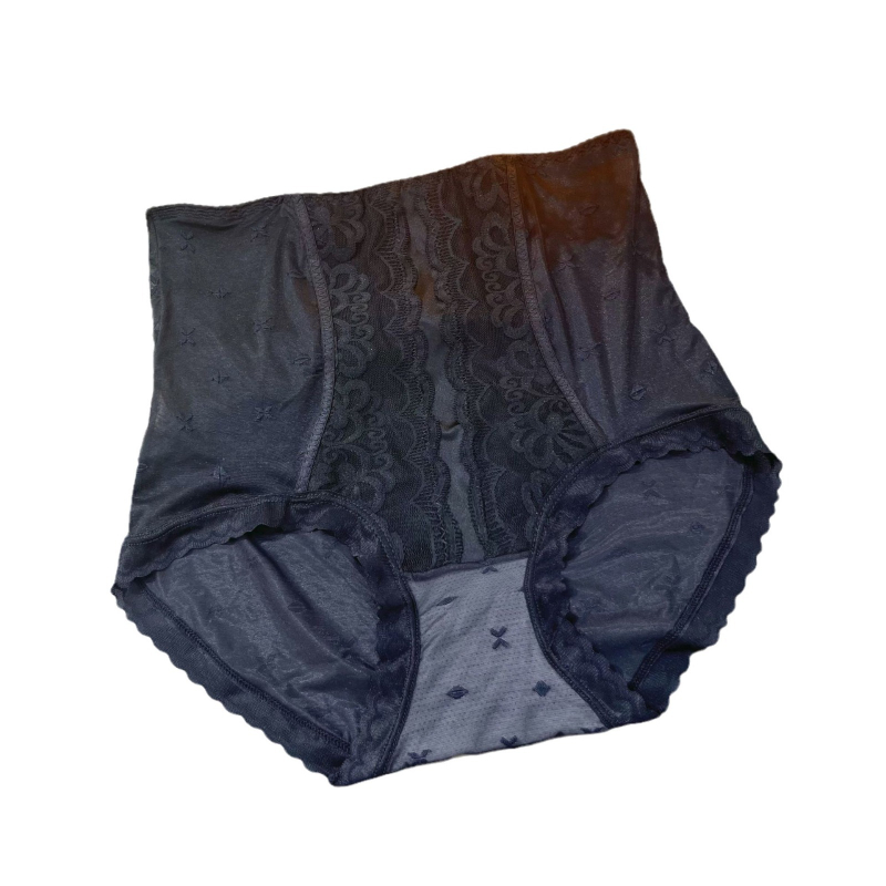 Moteriškos aukšto juosmens kelnaitės su nėrinių jacquard audiniu, nailonas, medvilnės įdėklas, orui pralaidžios, antibakterinės, pilvo kontrolė, sėdmenų kėlimas