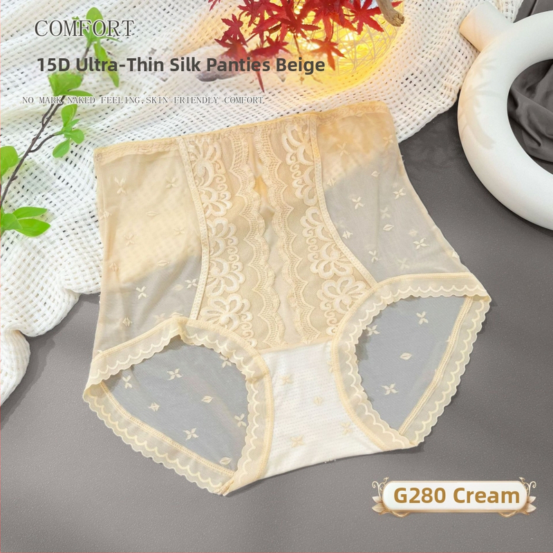 Moteriškos aukšto juosmens kelnaitės su nėrinių jacquard audiniu, nailonas, medvilnės įdėklas, orui pralaidžios, antibakterinės, pilvo kontrolė, sėdmenų kėlimas