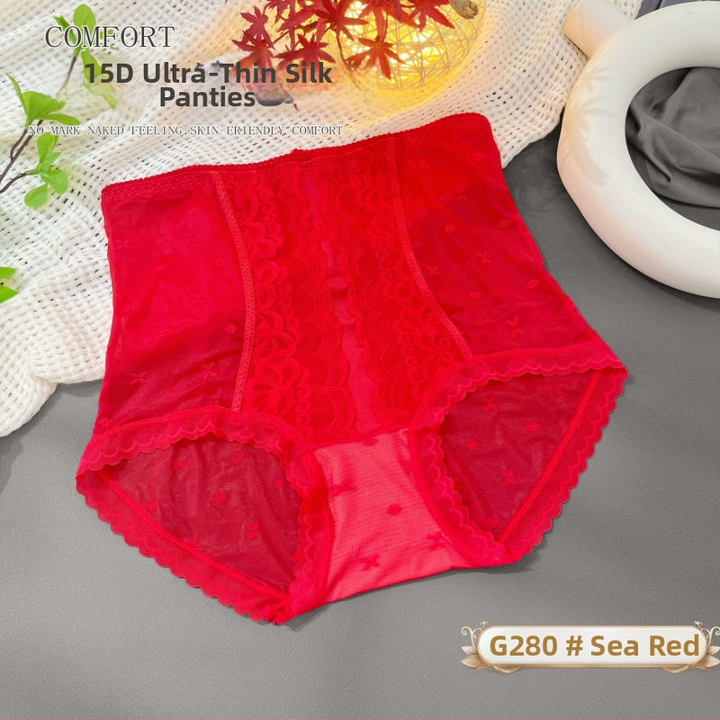 Moteriškos aukšto juosmens kelnaitės su nėrinių jacquard audiniu, nailonas, medvilnės įdėklas, orui pralaidžios, antibakterinės, pilvo kontrolė, sėdmenų kėlimas