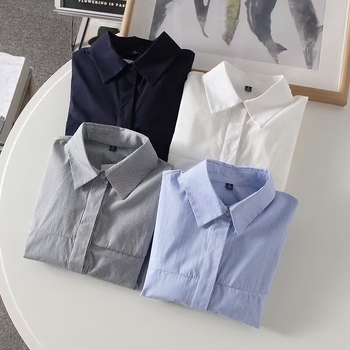 Sieviešu krekliņš japāņu/korejiešu brīvā stila, kokvilnas maisījuma audums, svītru raksts, garas piedurknes, apkakle ar lapu.