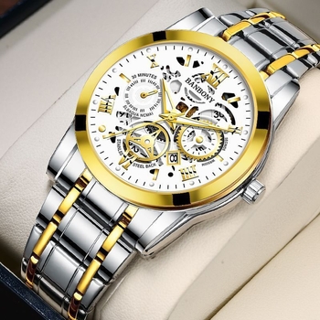 Vyrų laikrodis su Seagull mechanizmu, analoginis ekranas, apskritas metalo korpusas, nerūdijančio plieno dirželis