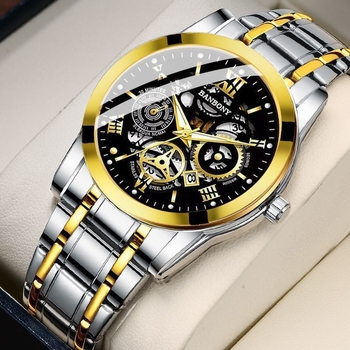 Vyrų laikrodis su Seagull mechanizmu, analoginis ekranas, apskritas metalo korpusas, nerūdijančio plieno dirželis