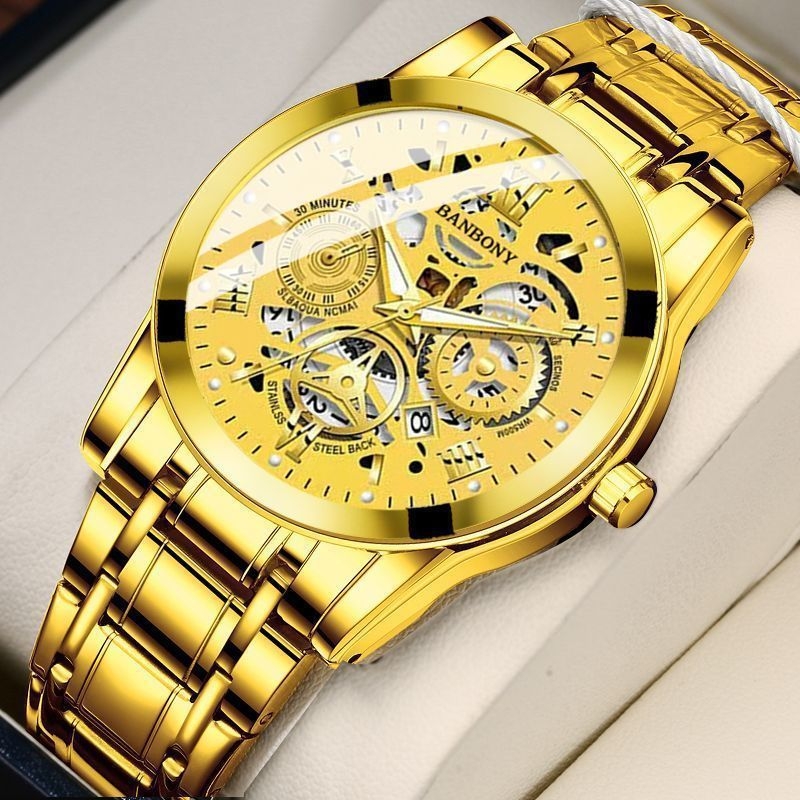 Vyrų laikrodis su Seagull mechanizmu, analoginis ekranas, apskritas metalo korpusas, nerūdijančio plieno dirželis