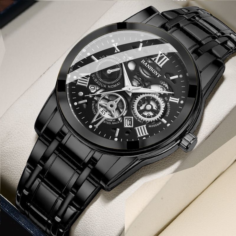 Vyrų laikrodis su Seagull mechanizmu, analoginis ekranas, apskritas metalo korpusas, nerūdijančio plieno dirželis