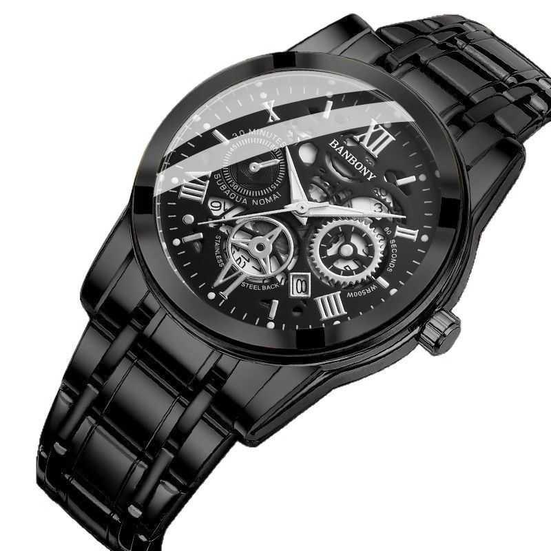 Vyrų laikrodis su Seagull mechanizmu, analoginis ekranas, apskritas metalo korpusas, nerūdijančio plieno dirželis