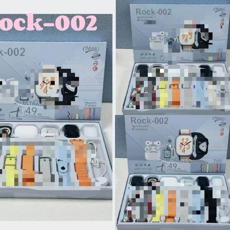 Set pametnog sata R0CK001-004 s ULTRA3 i S10 dvostrukim slušalicama, AMOLED zaslon, kućište od aluminijske legure, praćenje otkucaja, bežično punjenje