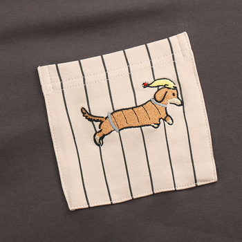 Muški set pidžama od 100% pamuka, dugi rukavi, okrugli izrez, udoban kroj, proljeće-jesen, vezen dachshund motiv