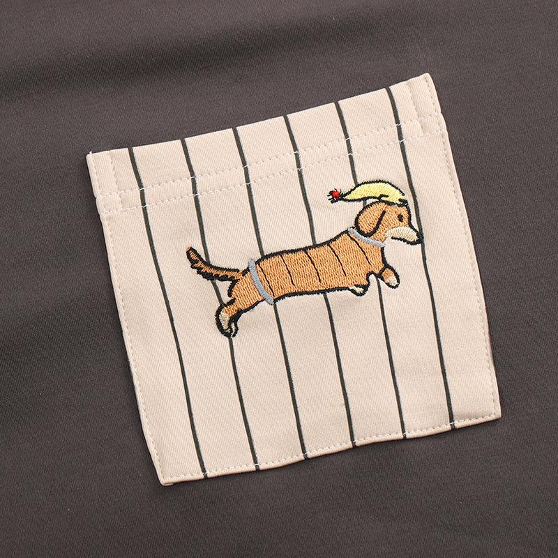 Muški set pidžama od 100% pamuka, dugi rukavi, okrugli izrez, udoban kroj, proljeće-jesen, vezen dachshund motiv