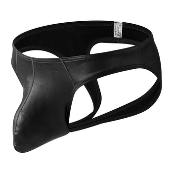 Vyrų fetišinis apatinis trikotažas su blizgančiu odos įspūdžio efektu, permatomas iškirpimo dizainas, 90–95% poliesteris, įpakuotas į maišelį, prekės ženklas Male bully shield