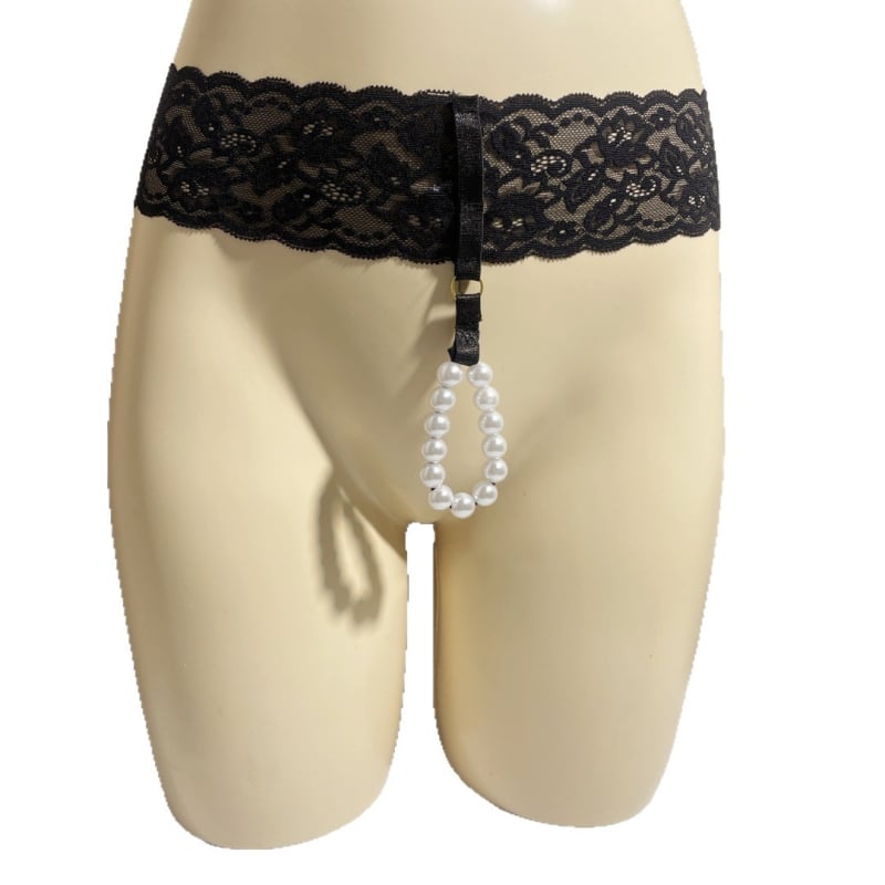 Vyriski atviri thong su nėriniu juosmeniu ir karolių grandinės žiedu | audinys: nailonas, pagrindinis turinys 80–90%