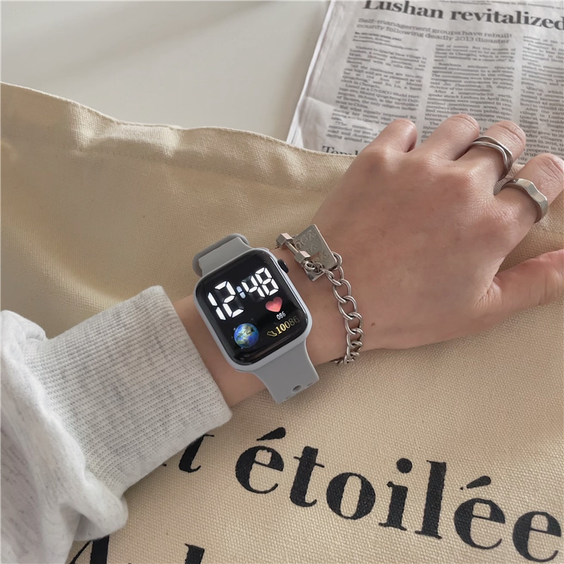 Moterų studentų skaitmeninis laikrodis – Instagram įkvėptas minimalistinis kvadratinis cifernikas, 42 mm skersmuo, 8 mm storis, plastikinis korpusas, elektroninė pavara