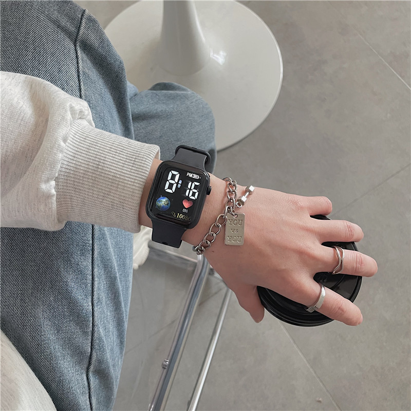 Moterų studentų skaitmeninis laikrodis – Instagram įkvėptas minimalistinis kvadratinis cifernikas, 42 mm skersmuo, 8 mm storis, plastikinis korpusas, elektroninė pavara