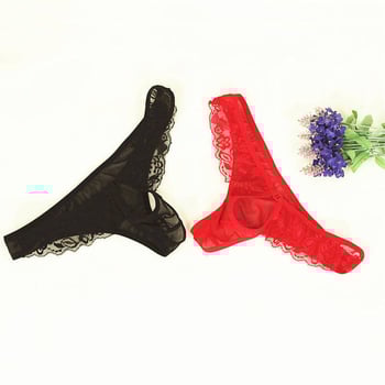 Vyriski apatiniai su priekinio atidarymo, U formos iškilus kišenė, nėriniai ir tinklelis, skaidrūs, T-back; pagrindinis audinys: nailonas; pagrindinio audinio sudėtis 80–90%.