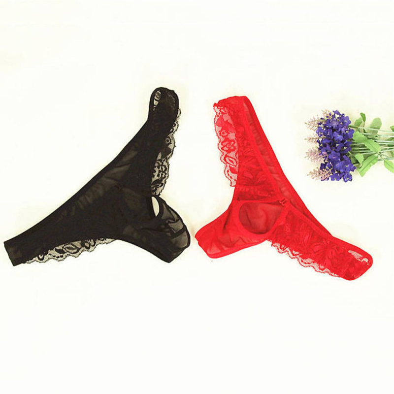 Vyriski apatiniai su priekinio atidarymo, U formos iškilus kišenė, nėriniai ir tinklelis, skaidrūs, T-back; pagrindinis audinys: nailonas; pagrindinio audinio sudėtis 80–90%.