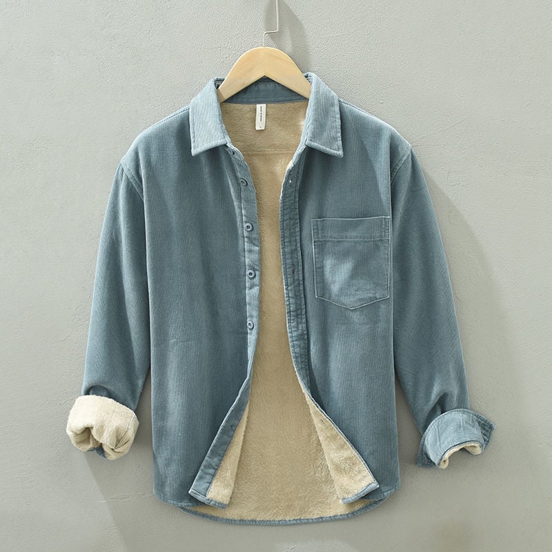 Muška košulja-jakna s dugim rukavima, pamuk, široka kroj, džep detalj, inspirirano japanskim retro cardigan stilom