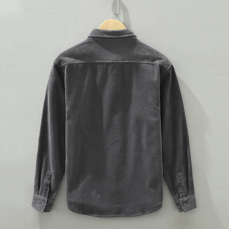 Muška košulja-jakna s dugim rukavima, pamuk, široka kroj, džep detalj, inspirirano japanskim retro cardigan stilom