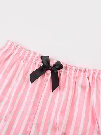 Septynių dalių vaikiškų pižamų komplektas iš imitacinio šilko su dryžių raštu, princesės stiliaus, poliesteris 90–95%, mergaitėms nuo 8 metų ir vyresnėms, ištisus metus