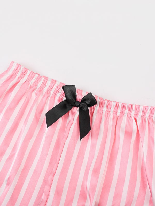 Septynių dalių vaikiškų pižamų komplektas iš imitacinio šilko su dryžių raštu, princesės stiliaus, poliesteris 90–95%, mergaitėms nuo 8 metų ir vyresnėms, ištisus metus