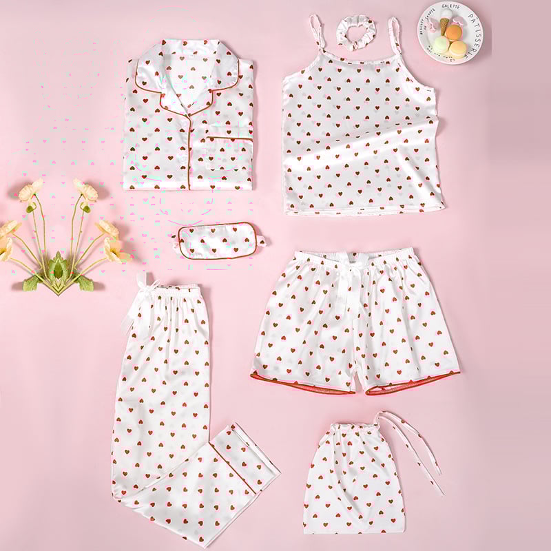 Septynių dalių vaikiškų pižamų komplektas iš imitacinio šilko su dryžių raštu, princesės stiliaus, poliesteris 90–95%, mergaitėms nuo 8 metų ir vyresnėms, ištisus metus