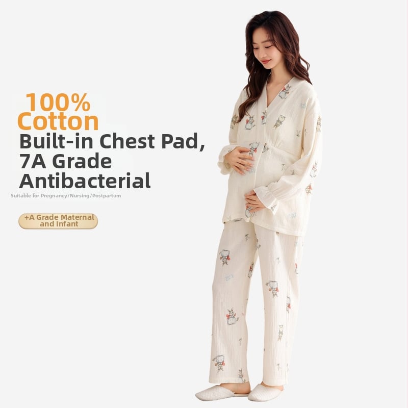 Σετ πιτζάμες εγκυμοσύνης από 100% βαμβάκι, με μακριά μανίκια, άνετη εφαρμογή, για άνοιξη και φθινόπωρο