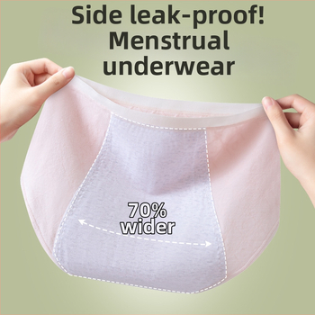 Medvilninės menstruacinės kelnaitės moterims, 60 siūlų, antibakterinės 7A, kvėpuojančios, vidutinio aukščio liemuo, išplėstas tarpvietės dizainas prieš nuotėkį