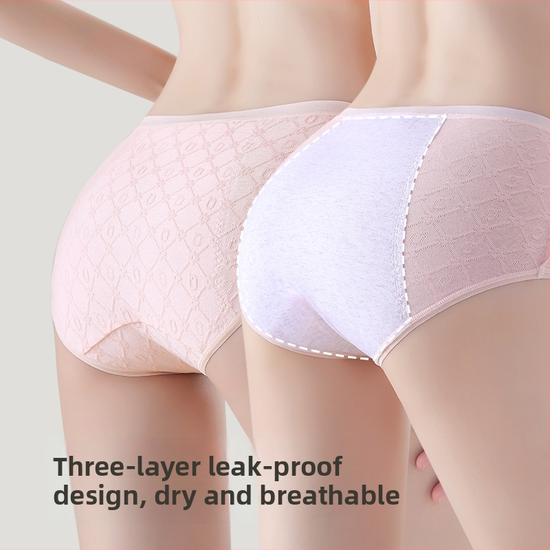 Medvilninės menstruacinės kelnaitės moterims, 60 siūlų, antibakterinės 7A, kvėpuojančios, vidutinio aukščio liemuo, išplėstas tarpvietės dizainas prieš nuotėkį