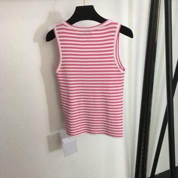 Ženski tank top od pletene tkanine s prugastim uzorkom, okrugli izrez, uski kroj, od viskoze